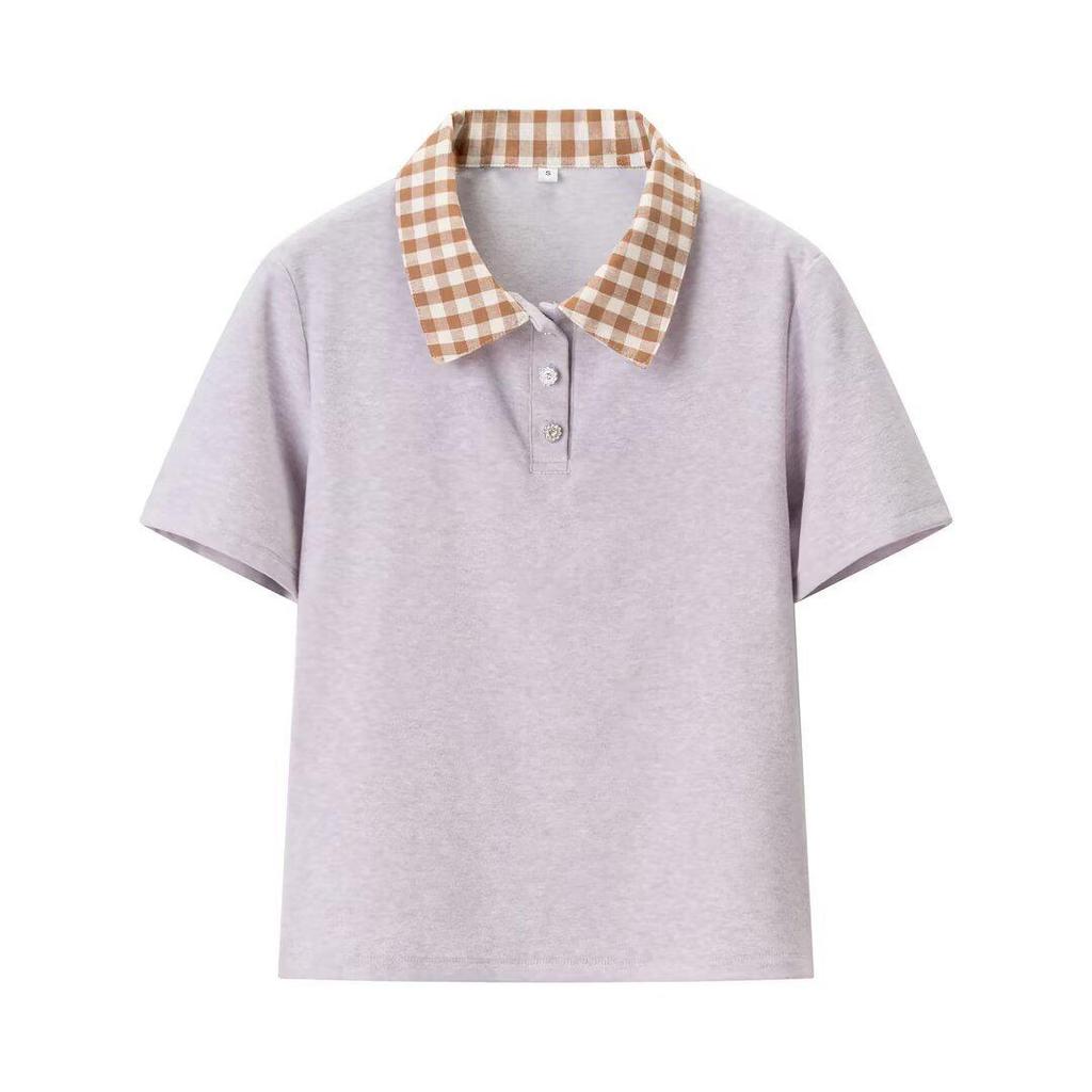 2025 Autumn Women's European & American Style Patchwork Lapel T-Shirt