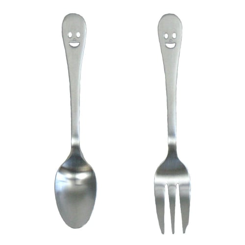 Nagao Nico Teaspoon and Cake Fork, Set of 2, 18-8 Stainless Steel, Made in Japan, Silver