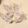 Fashion Women High Heel Crystal Sandals Ankle Buckle Rhinestones 2024 Summer Fashion Elegant Gold Thin Heel Fairy Style Shoes