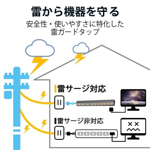 Elecom Power Tap Lightning Guard 10 Ports Individual Switch with Dust Prevention Shutter Swing Plug 2.5m Black ECT-1625BK