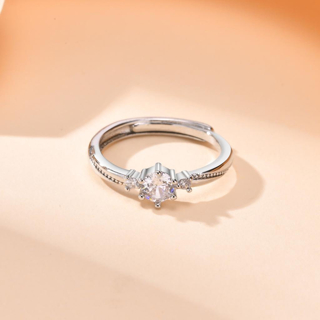 White Gemstone Rings Silver Color Metal Finger Wedding Jewelry Band for Women Engagement Ring