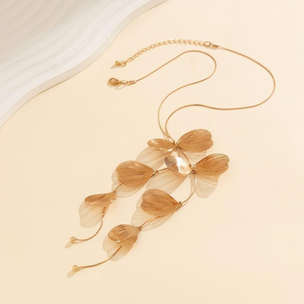 Elegant Ginkgo Leaf Tassel Earrings Trendy Design Jewelry Set Ginkgo Leaf Tassel Necklace Women