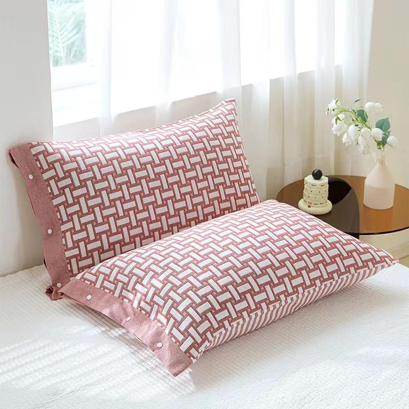 1 PC 100% Cotton Pillowcase Set with Side Snaps, Non-Slip Jacquard Pillow Covers for Standard & Memory Foam Pillows - 50x75cm