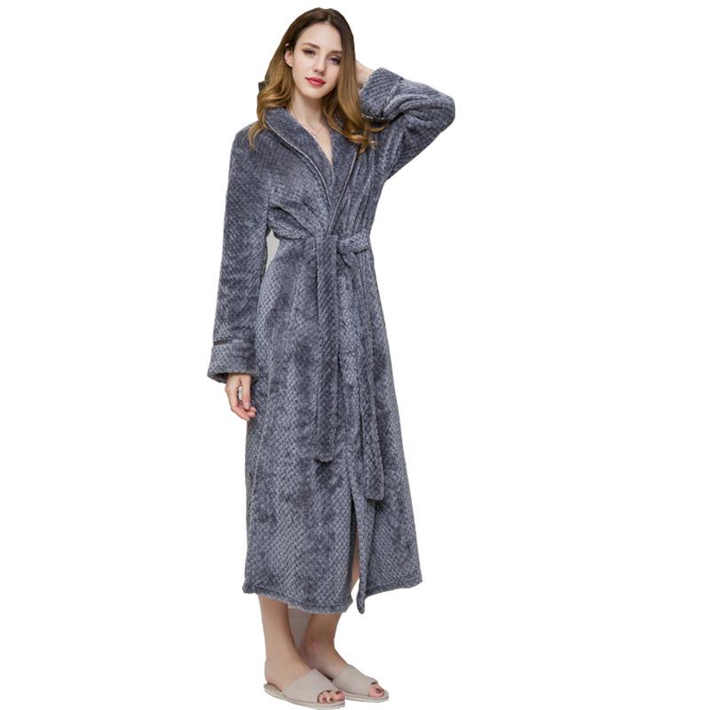 Women's and Men's Thick Flannel Morning Robe for Autumn/Winter Home Wear