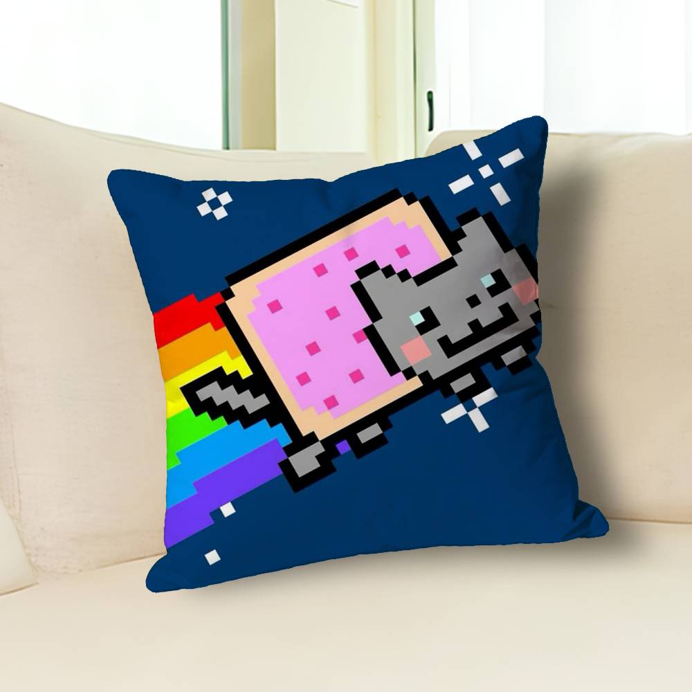 Funny N-Nyan Cat Pillow Cases for Bedroom Living Room Sofa Home Decor Polyester Cushion Cover with Zipper