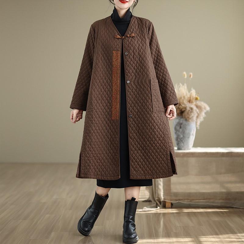 Autumn Spring Winter Cotton Padded Oversized Vintage Plaid Outerwears Women Casual Loose Jacket Coat
