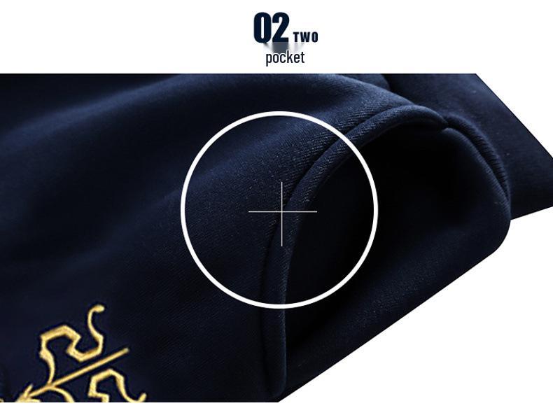 Plus Size Men's Autumn Hoodie & Cardigan Sports Set with Embroidery