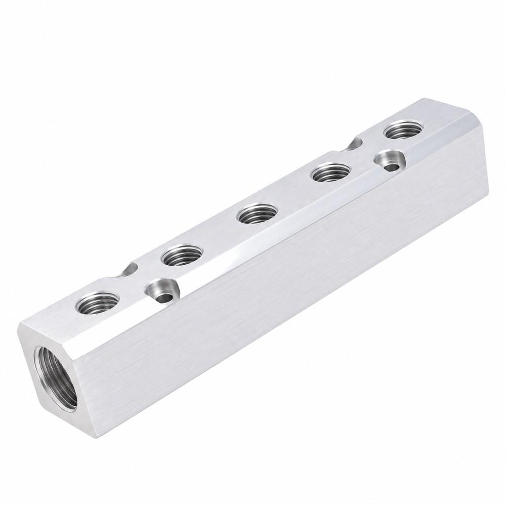 1/2 Inch NPT Supply Air Manifold Block 5 Way 7 Port Pneumatic Manifold Block Industrial Use