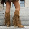 Fashion Comemore Fashion Tassel Long Boots Spring Autumn Women's Retro Pointed Head Solid Booties Vintage Shoes Rivet Knee-High Botas