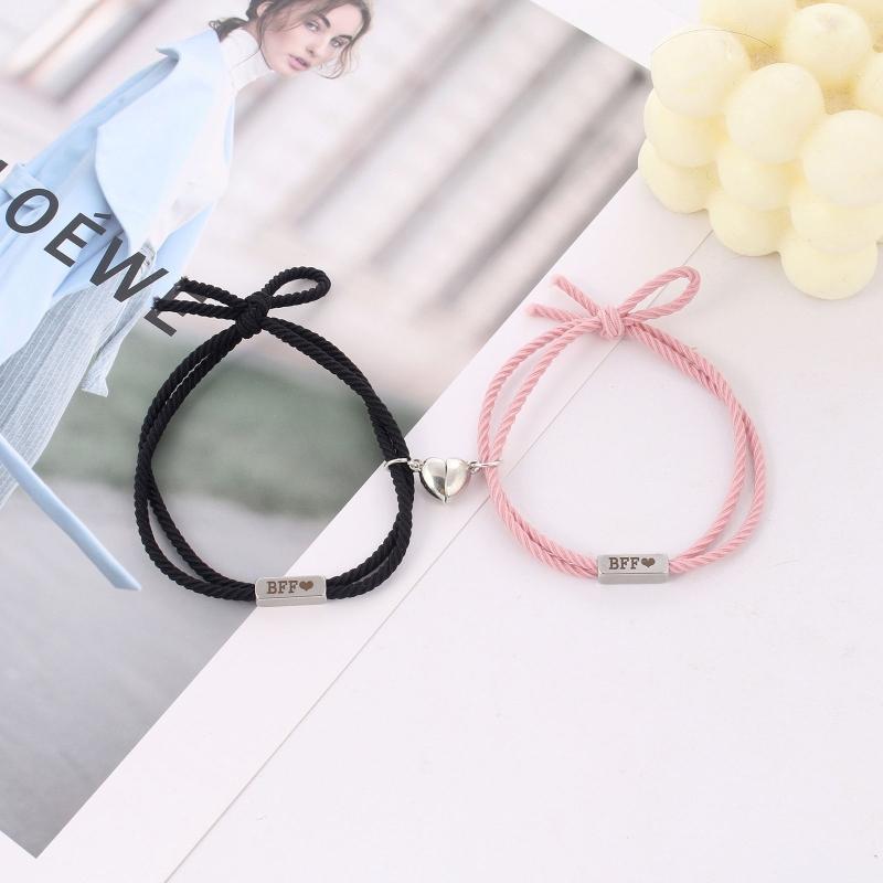2 Pieces Friendship Bracelet Matching Heart Wristband for Women Men Magnet Bracelets Set for BFF Friends Rope Bracelet