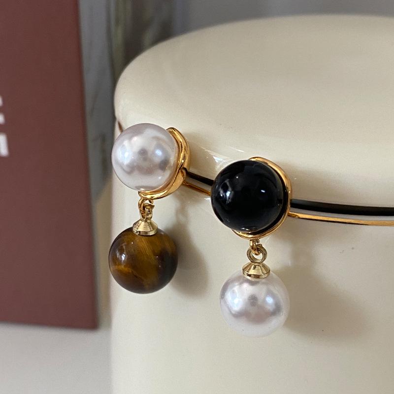 

Асимметричные серьги-капли из тигрового глаза и жемчуга - Универсальный древний стиль