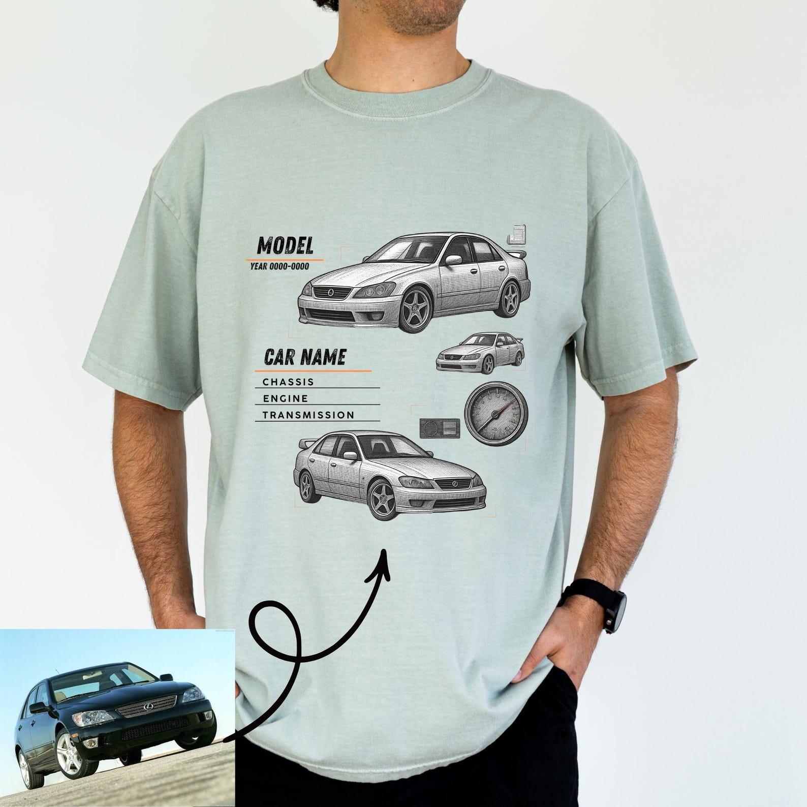 Custom Auto T Shirt, Personalized Car Illustration Tee, Vehicle Lover Gift, Car Enthusiast Shirt, Racing Inspired Gift for Him XL