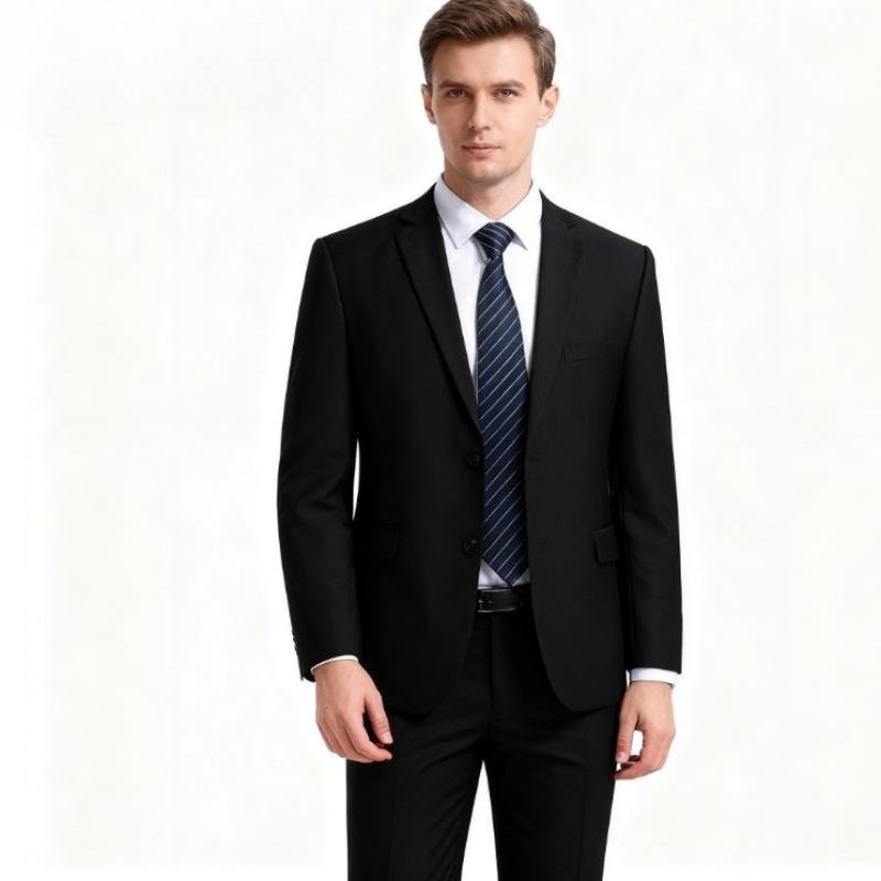 Men's Basic Style 2-Piece Suit: Solid Color Casual & Business Two-Button Blazer with Trousers