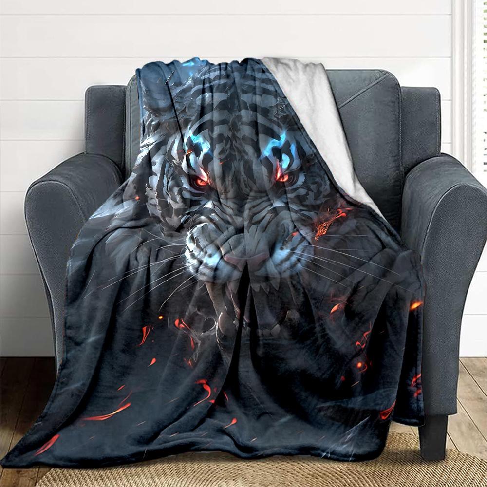 

1pc Tiger Head Blanket Lightweight Flannel Blanket Throw Blanket For Sofa, Bed, Travel, Camping, Livingroom, Couch, Chair, And Bed yy2509026151 100x150cm
