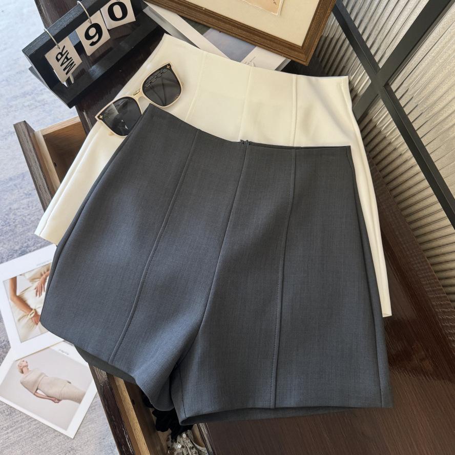 

Женские минималистичные серые шорты от костюма с высокой посадкой, весна/лето 2025: Стройнящий Прямой А-силуэт Повседневный Large серый