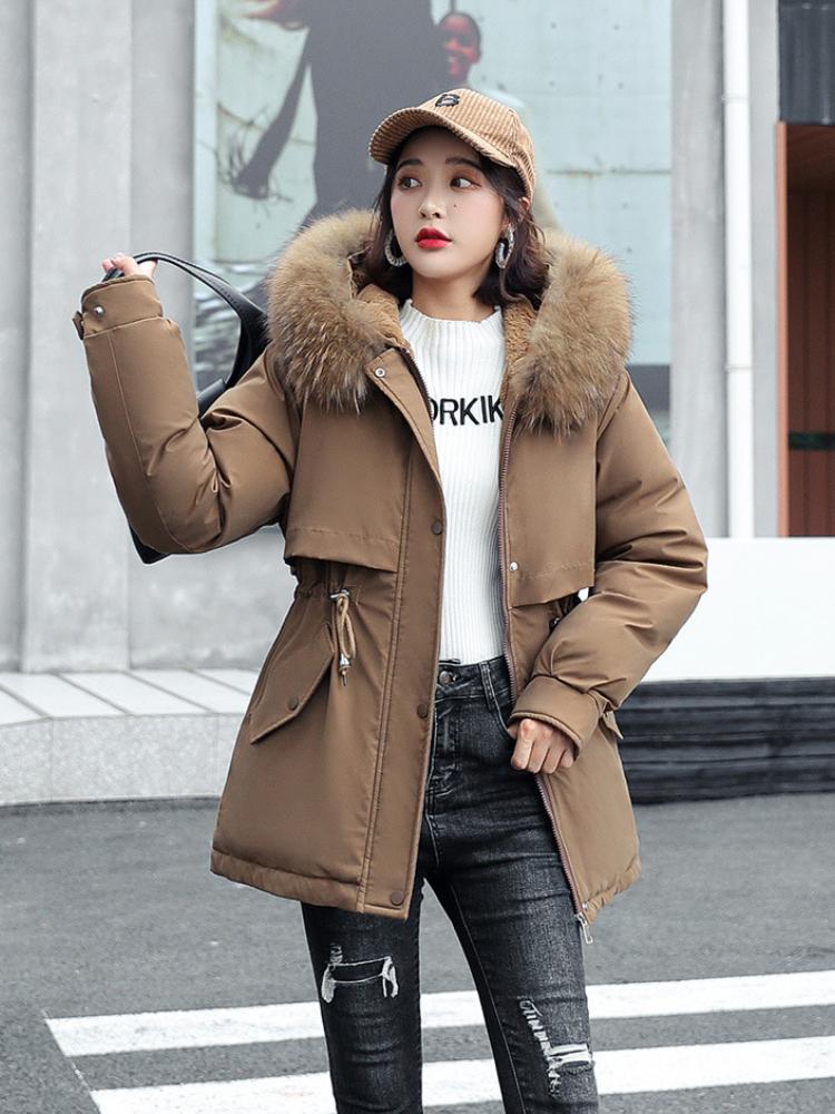 Faux Fur Collar Zip Up Jacket Coat, Elegant Long Sleeve Drawstring Waist Warm Outerwear for Fall & Winter, Women'S Clothing