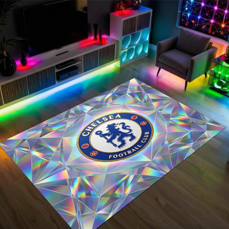 Chelsea FC Tasarımlı Kristal Kadife Halı Rahat Non?Yatak Odası Oturma Odası Girişi İçin Kaymaz Desenli Halı