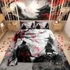 3Pcs Red Japanese Samurai 3D Printed Bedding Set Comfortable Duvet Cover King Queen Twin Size Birthday Gift Bedroom Decoration