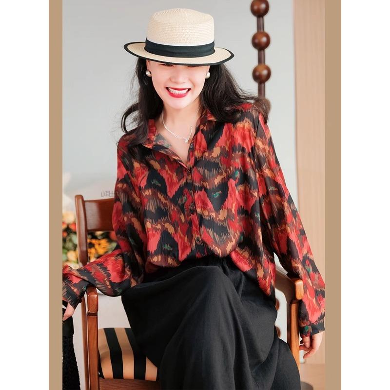 DIMANAF Plus Größe Frühling Shirt Frauen Bluse Chiffon Langarm Fashion Floral Tops Lose 2025 Neue