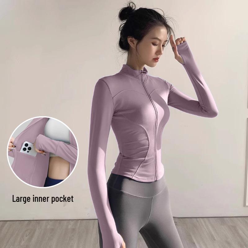 Women's Quick-Dry Long Sleeve Yoga Jacket with Sun Protection - Fitness & Running Zipper Top for Spring/Summer
