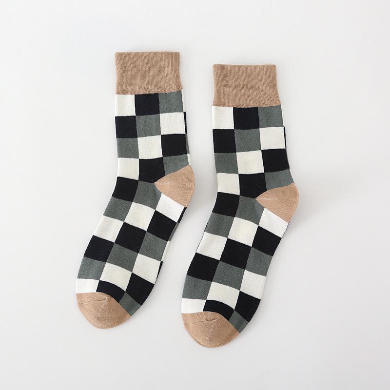 Men's Fashion Plaid Cotton Socks - Casual Business Autumn/Winter Style, British Trendy Mid-Calf, Colorful Design