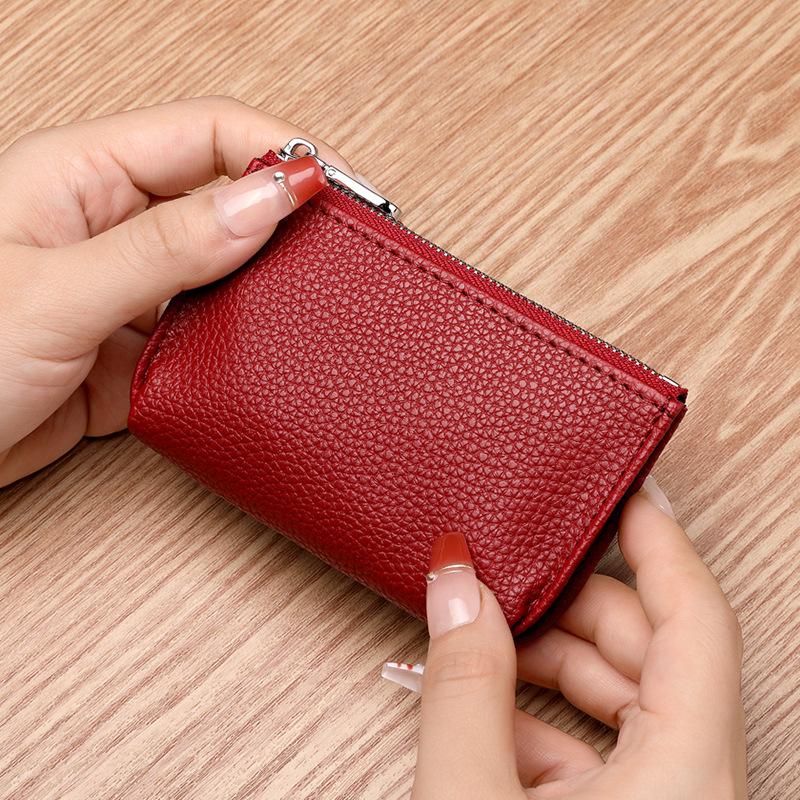 Soft Leather Mini Change Bag Card Bag Short Thin Leather Zipper Coin Bag Key Bag Wallet