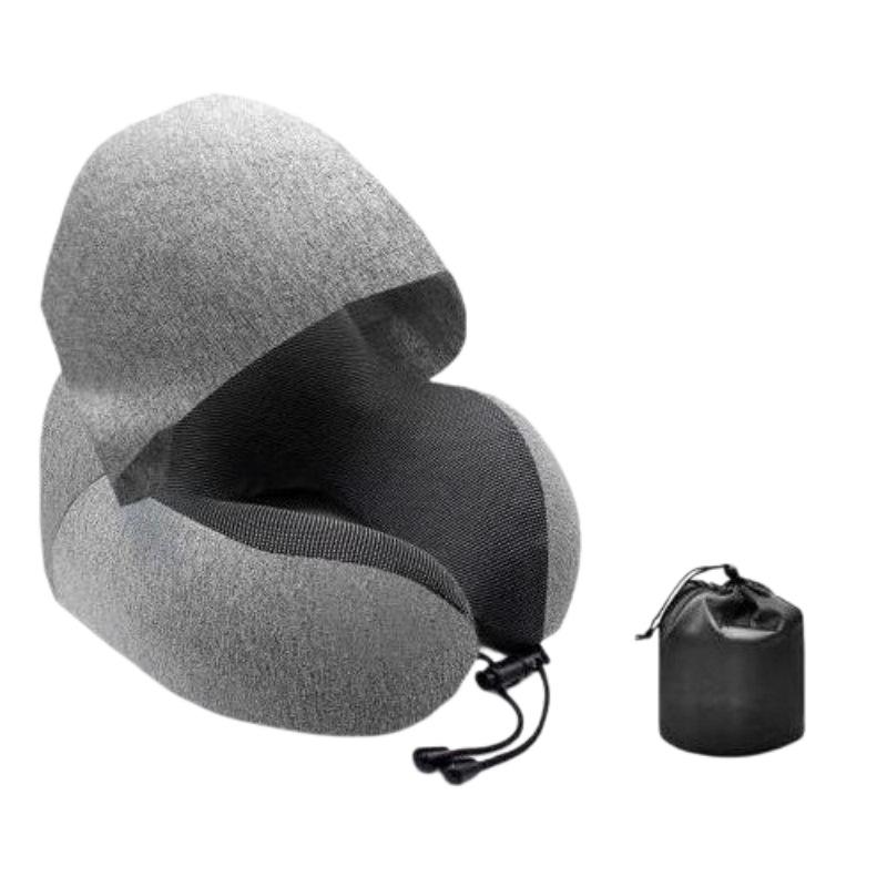 Hooded Memory Foam Travel Neck Pillow - U-Shaped Support for Airplane & Train Naps