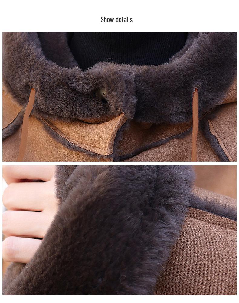 Women's Luxury Suede Lambswool Hooded Coat - Winter 2024 Thickened Cotton Jacket