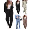2 Pcs/Set Women Shirt Pants Set V Neck Single-breasted Long Sleeves Knitted