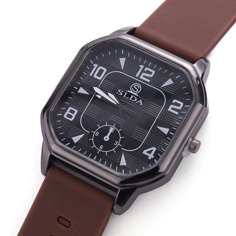 Trendy Retro Men's Leather Strap Quartz Watch - Square Case Fashion Student Wristwatch
