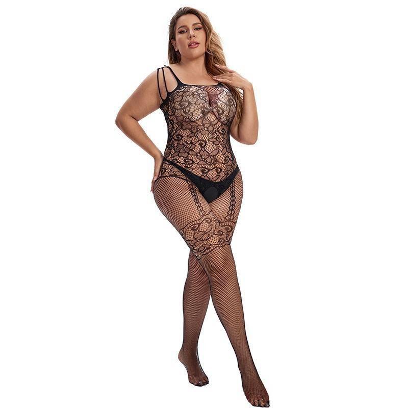 Oversize ženy Sexy síťované jednodílné body punčochové kalhoty Krajkové body Spodní prádlo Velká velikost