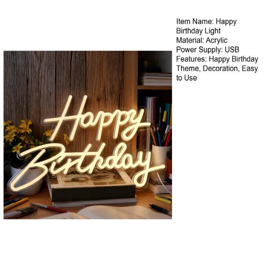 Happy Birthday Neon Sign USB Powered Dimmable Acrylic LED Happy Birthday Light-up Sign Warm White Birthday Party Wall Decoration Lamp