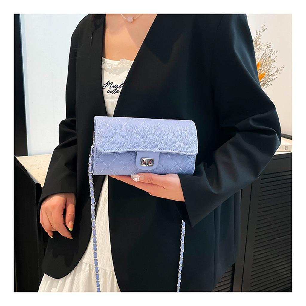 Large Capacity Diamond Lattice Embroidery Line Fashion Chain Temperament Ride Crossbody Shoulder Small Square Bag For Women