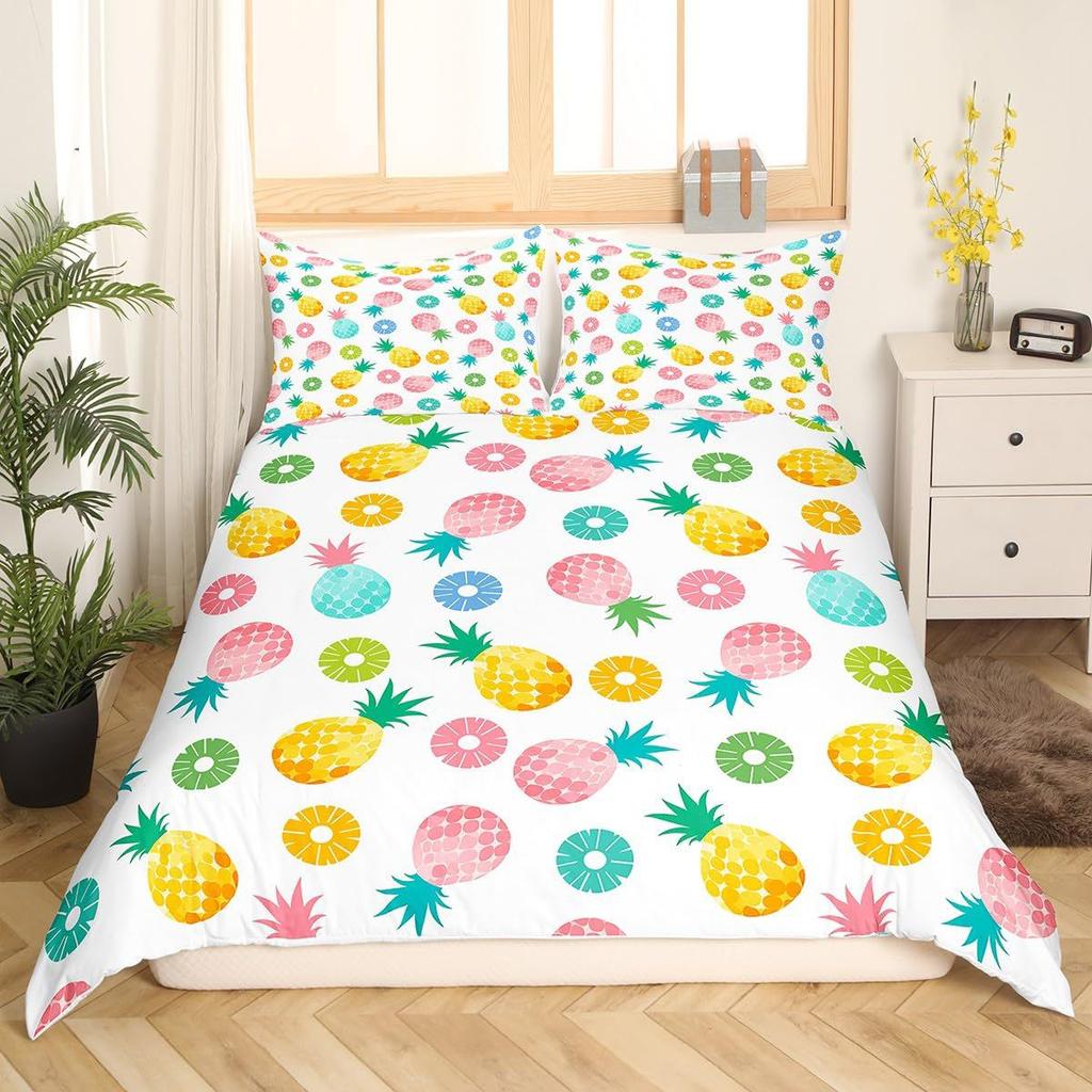 Pineapple Duvet Set Tropical Fruit Beach Print Bedding Set Teen Bedroom Decoration Three-Piece Set
