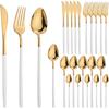 24Pcs Dinnerware Set Stainless Steel Tableware Knifves Forks Spoons Black Gold Cutlery Mirror Flatware Kitchen Dinner Silverware