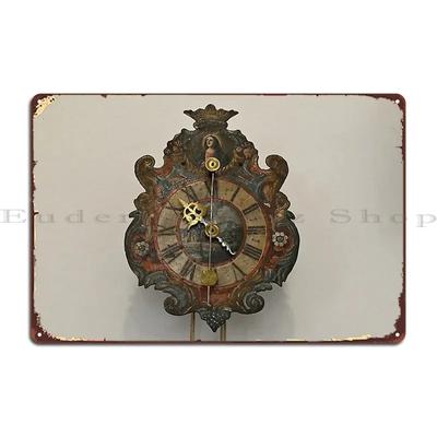 Old Clock Metal Sign Rusty Wall Mural Personalized Designer Wall Tin Sign Poster