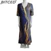 BITCED Women's Fashion-Forward Printed V-Neck Three-Quarter Sleeve Dress
