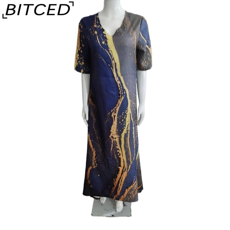 BITCED Women's Fashion-Forward Printed V-Neck Three-Quarter Sleeve Dress