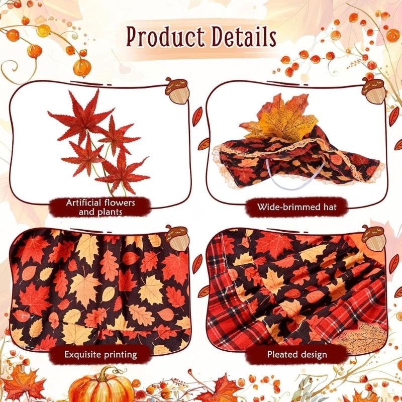 Maple Leaf Porch Bird Dress Set for Front Door Display, 21Inch Bird Statue Outfit with Matching Hat for Porch Animal Statue Decoration