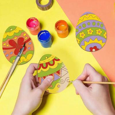 8Pcs Wooden Easter Egg Hanging Decoration Handmade Kids DIY Painting Unfinished Egg Ornament Holiday Party Decor Pendant