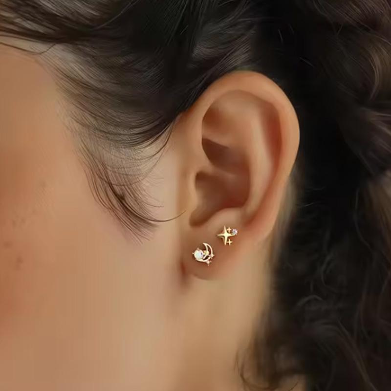 Titanium Geometric Star Stud Earrings - Trendy, Cool, High-End Feel for Cartilage Piercing