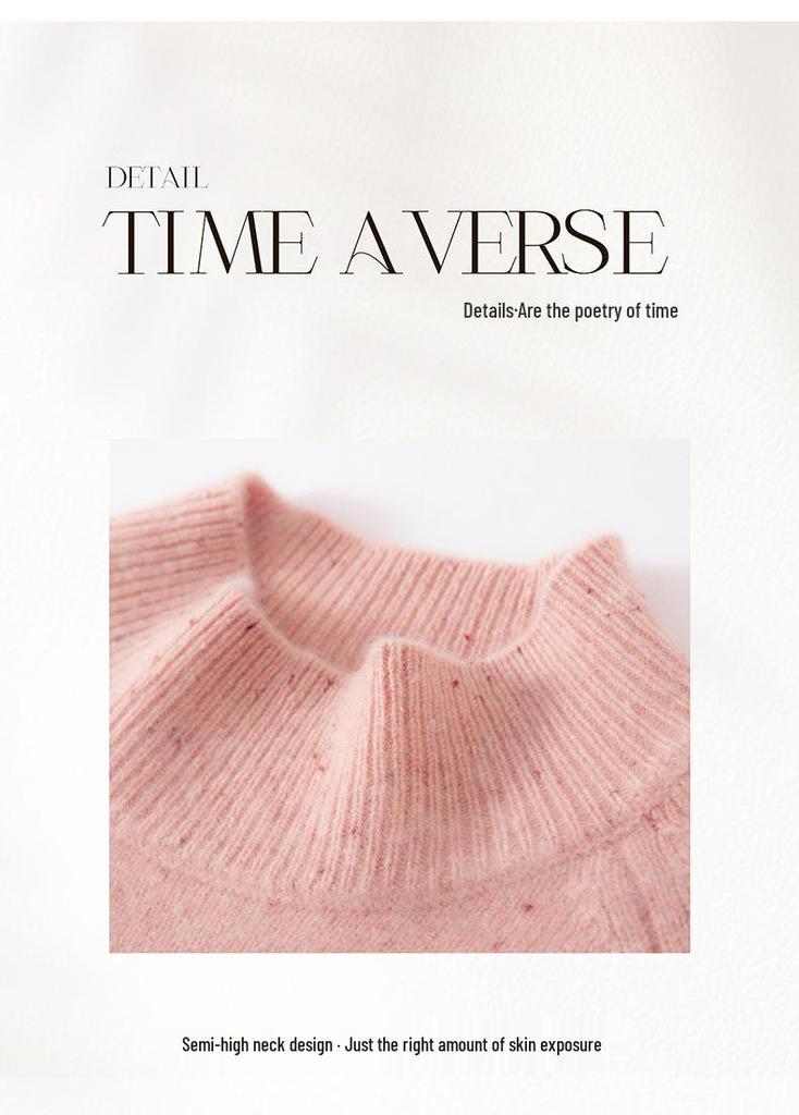 Women's Half-High Neck Cashmere Sweater - Raglan Sleeve, Colored Dot Yarn, Fashionable & Versatile for Autumn/Winter.