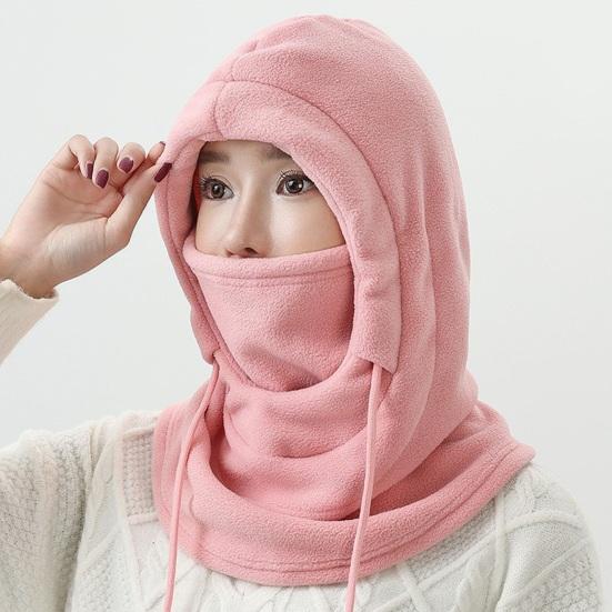 Hooded Scarf Hat Women Men Fall Winter Riding Headgear Solid Color Adjustable Drawstring Face Guard Headgear