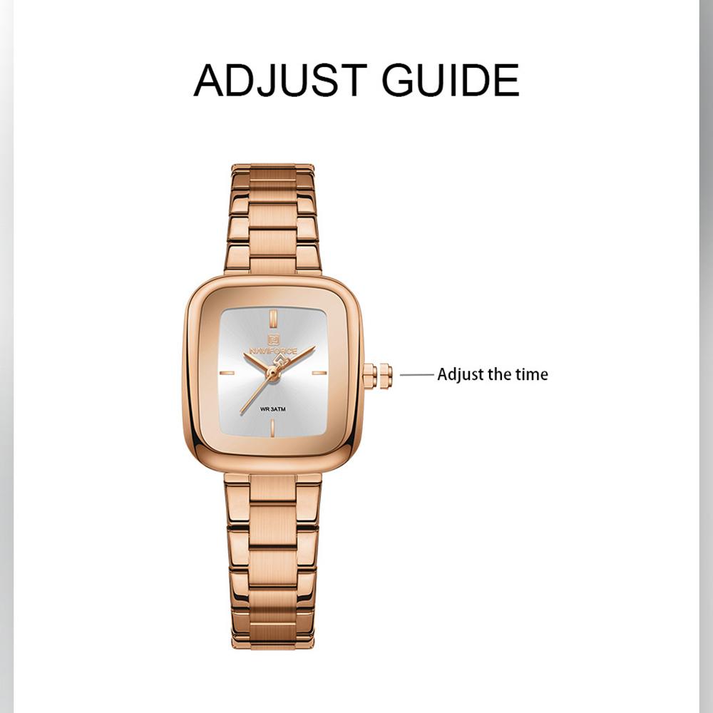 NAVIFORCE Original Simple Women Quartz Watch Square Case Stainless Steel Strap 3ATM Waterproof Lightweight Casual Fashion Women Watch NF5075