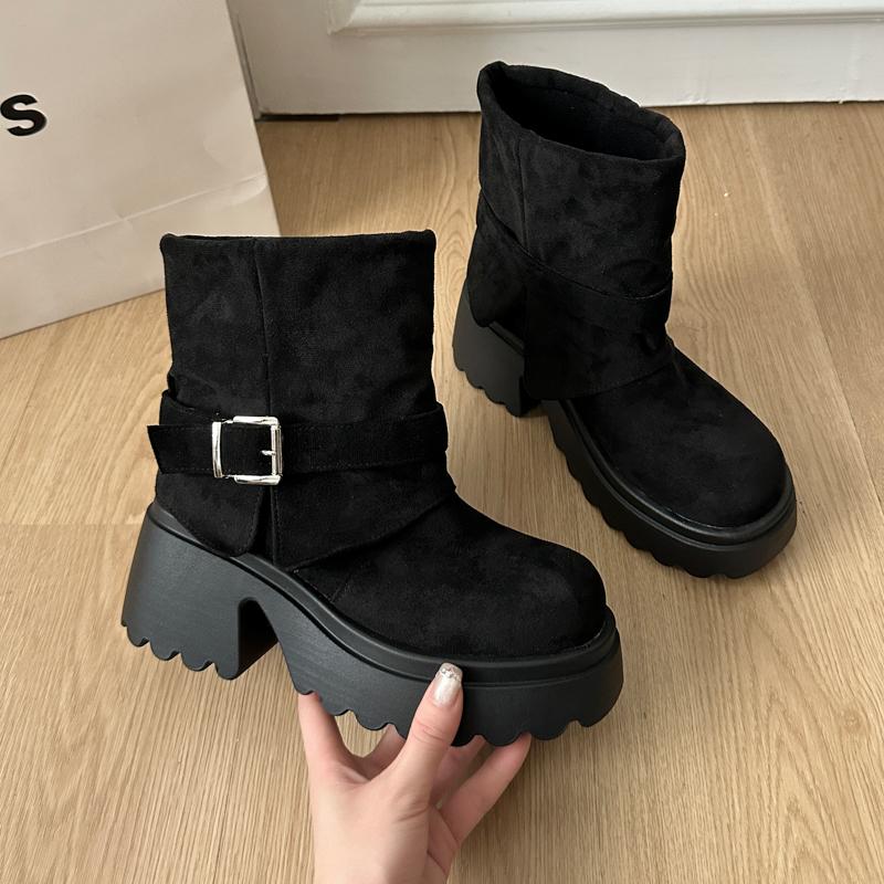 

Панк Стиль Женские Модные Короткие Ботинки Модная Платформа Увеличение Высоты Ботильоны Осенне-Зимняя Обувь Де Мухер 40