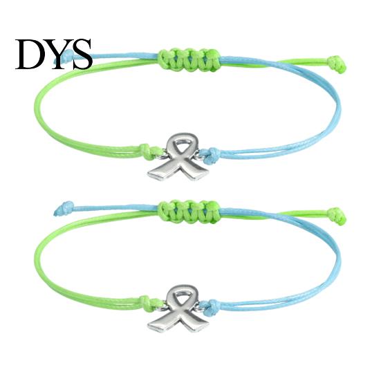 Stackable Wrist Accessories 2 Pcs Breast Cancer Awareness Bracelets, Adjustable Braided String Soft Woven Rope Jewelry Bracelets with Ribbon