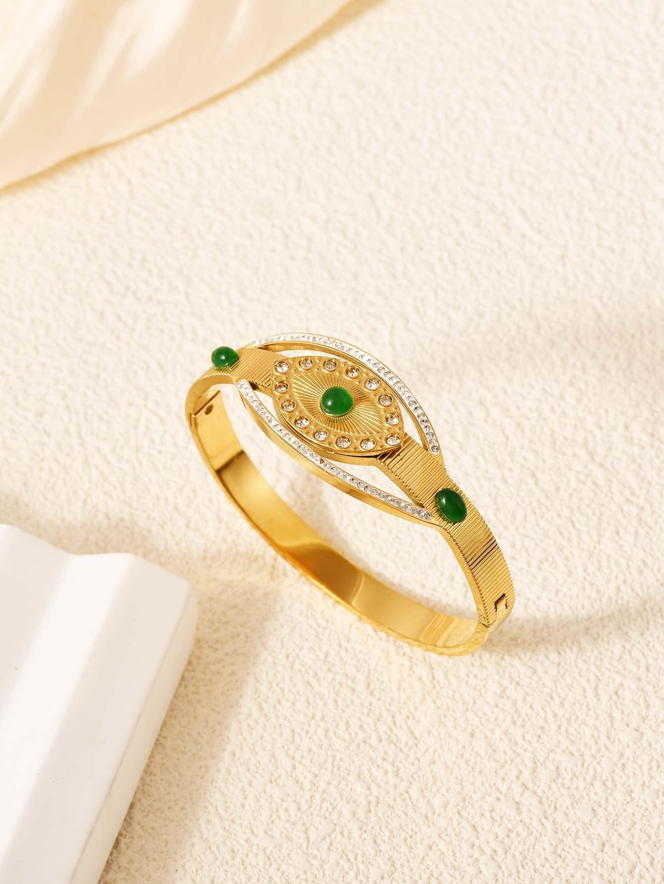 Titanium steel new eye diamond green opal bracelet buckle opening personalized design light luxury jewelry