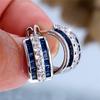 Charm Female Blue White Zircon Stone Hoop Earrings Vintage Silver Color Simple Wedding  For Women