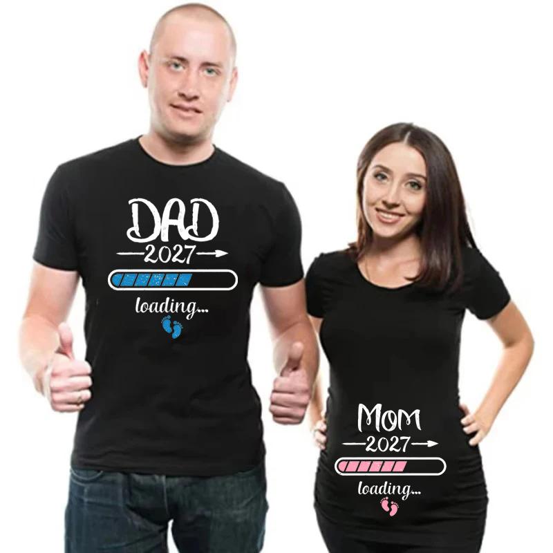 2027 New Cute Dad Mom Baby Printed Couple Maternity Tshirt Pregnancy Announceunisext Shirt Couple Pregnant Tshirt Clothes