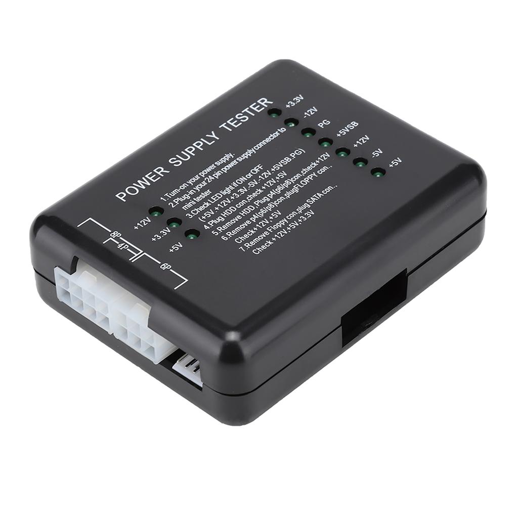 Black Computer PC Power Supply Tester 24Pin Compatible PSU ATX SATA HDD With Indicator Light